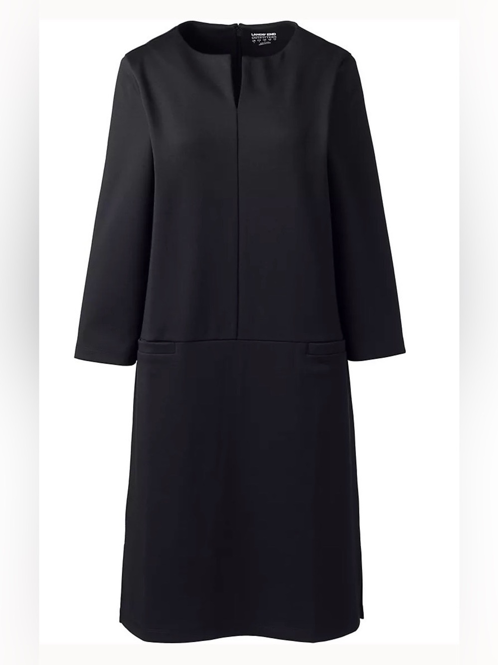 Lands' End Black Ponte Three Quarter Sleeve Shift Dress 18